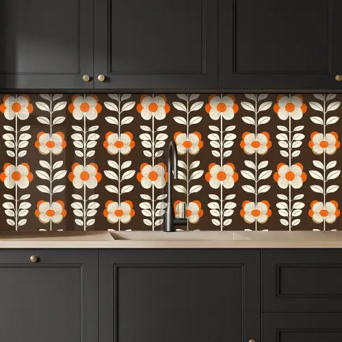 Bloemen - Retro - Bruin keuken achterwand 2 middel 871 -sfeer1
