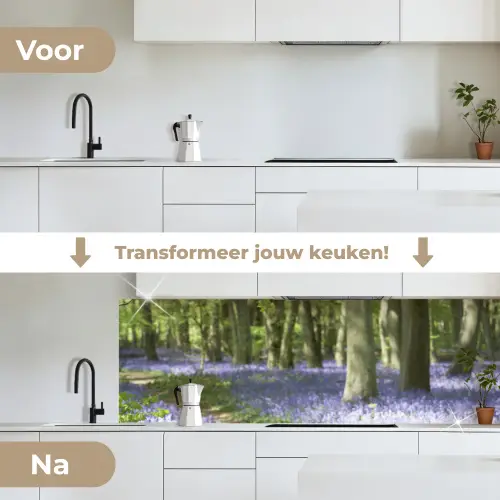 Bos - Pad - Bloemen - Paars - Groen - Natuur keuken achterwand 2 groot -voor-na_NL