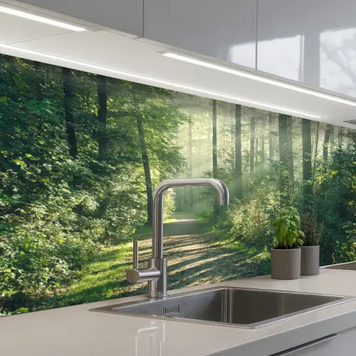 Bos - Pad - Zon - Bomen - Groen - Natuur keuken achterwand 2 groot -3d_schuin