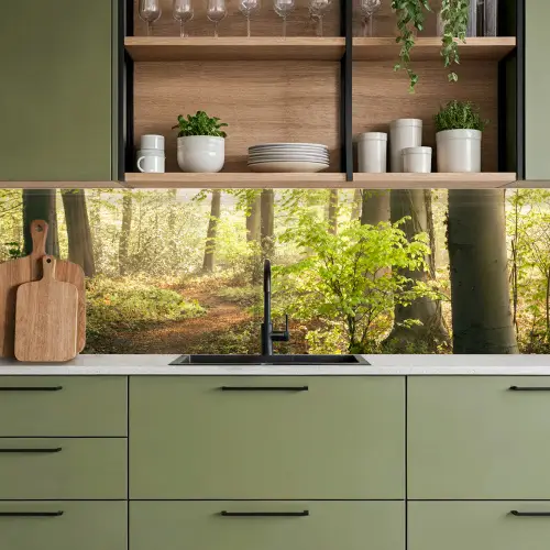 Bos - Bomen - Pad - Zon - Planten - Bladeren - Natuur keuken achterwand 2 groot -sfeer3