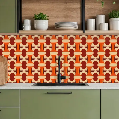 Geometrisch - Retro - Oranje keuken achterwand 2 middel 871 -sfeer3