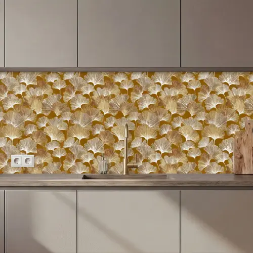 Ginkgo - Bladeren - Goud keuken achterwand 2 middel 871 zz_3dshopping