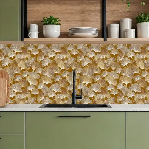 Ginkgo - Bladeren - Goud keuken achterwand 2 middel 871 -sfeer3