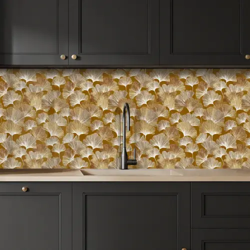 Ginkgo - Bladeren - Goud keuken achterwand 2 middel 871 -sfeer1