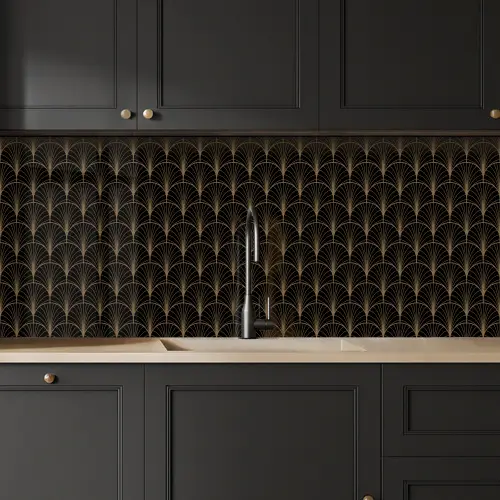 Gouden - Waaiers - Zwart keuken achterwand 2 middel 871 -sfeer1