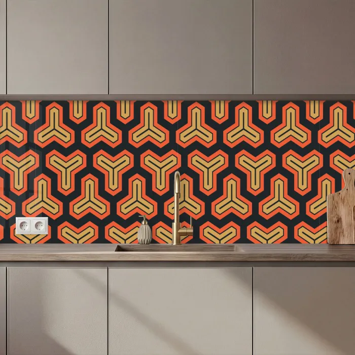 Goud - Rood - Patronen - Japans keuken achterwand 2 middel 871 zz_3dshopping
