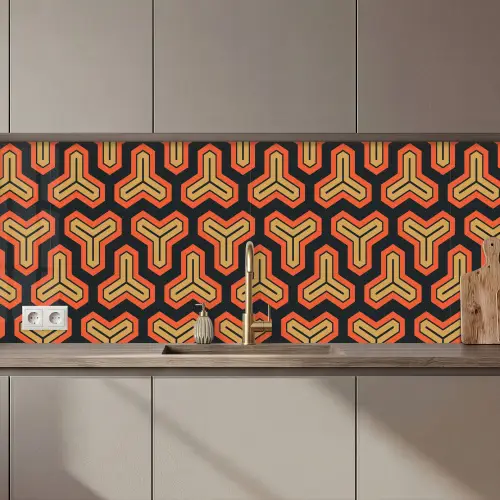 Goud - Rood - Patronen - Japans keuken achterwand 2 middel 871 zz_3dshopping