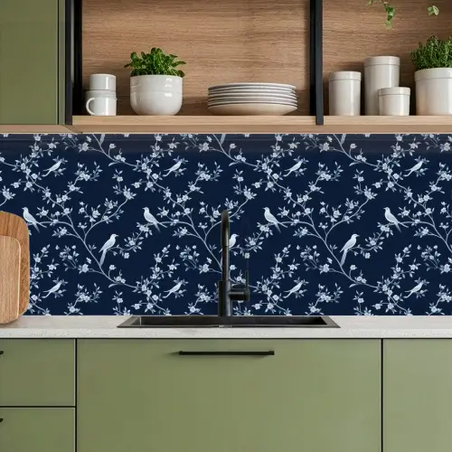 Grafisch - Bloesemtak - Blauw keuken achterwand 2 middel 871 -sfeer3