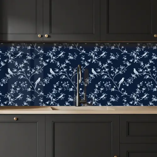 Grafisch - Bloesemtak - Blauw keuken achterwand 2 middel 871 -sfeer1