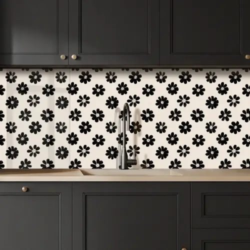 Grafisch - Madeliefjes - Zwart - Beige keuken achterwand 2 middel 871 -sfeer1