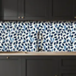 Grafisch - Bladmotief - Diepblauw keuken achterwand 2 middel 871 -sfeer1