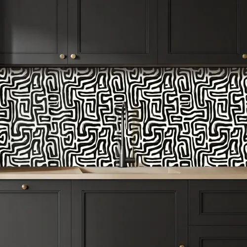 Grafisch - Lijnen - Zwart - Wit keuken achterwand 2 middel 871 -sfeer1