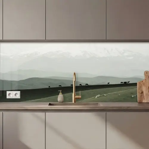 Grijs - Berg - Paarden keuken achterwand 2 middel zz_3dshopping