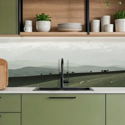 Grijs - Berg - Paarden keuken achterwand 2 middel -sfeer3