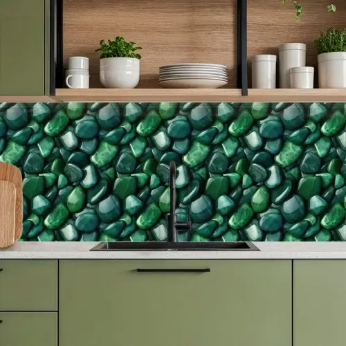 Groen - Glanzende - Kiezels keuken achterwand 2 middel 871 -sfeer3