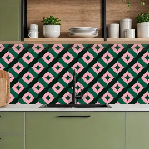 Groen - Roze - Retro - Sterren keuken achterwand 2 middel 871 -sfeer3