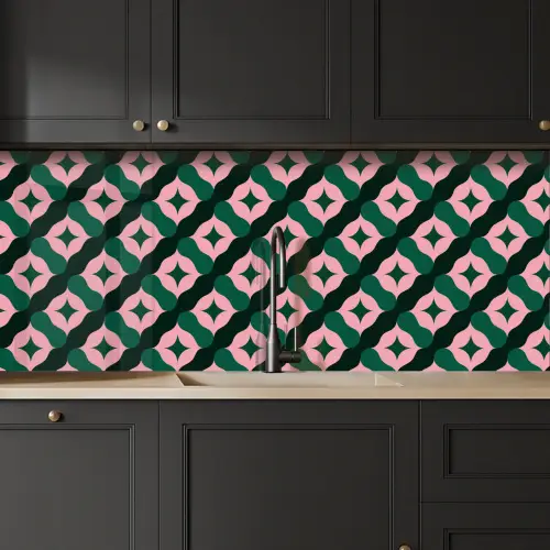 Groen - Roze - Retro - Sterren keuken achterwand 2 middel 871 -sfeer1