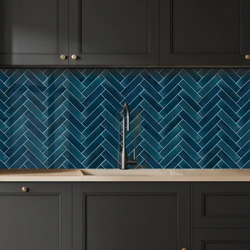 Visgraatmotief - Tegels - Diepblauw keuken achterwand 2 middel 871 -sfeer1