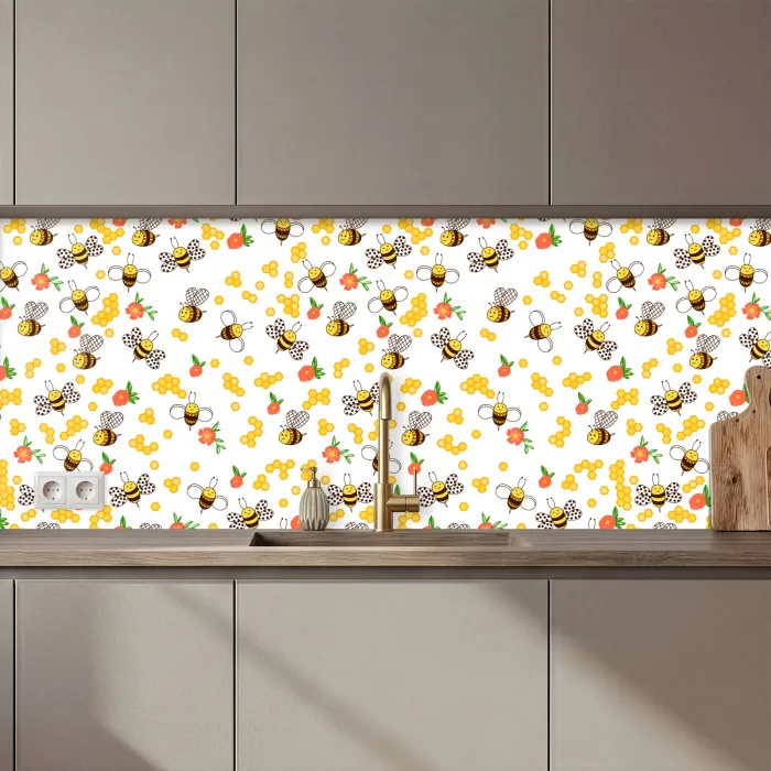 Honing - Bij - Bloemen - Patronen - Lente keuken achterwand 2 middel 871 zz_3dshopping