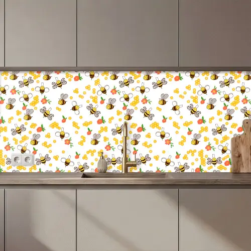 Honing - Bij - Bloemen - Patronen - Lente keuken achterwand 2 middel 871 zz_3dshopping