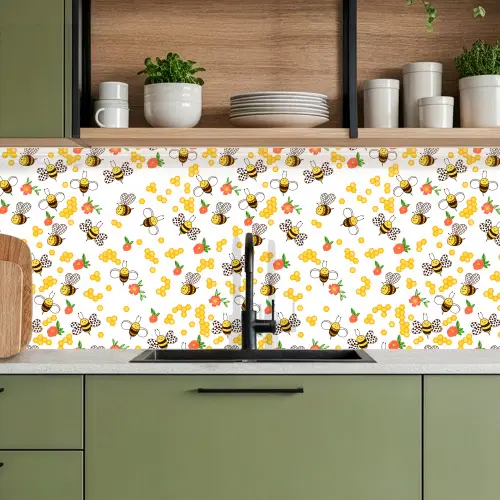Honing - Bij - Bloemen - Patronen - Lente keuken achterwand 2 middel 871 -sfeer3