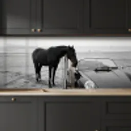 Paard - Auto - Zwart - Wit keuken achterwand 2 middel -sfeer1