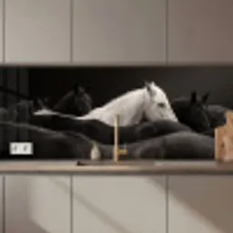 Paarden - Zwart - Wit - Kudde keuken achterwand 2 middel zz_3dshopping