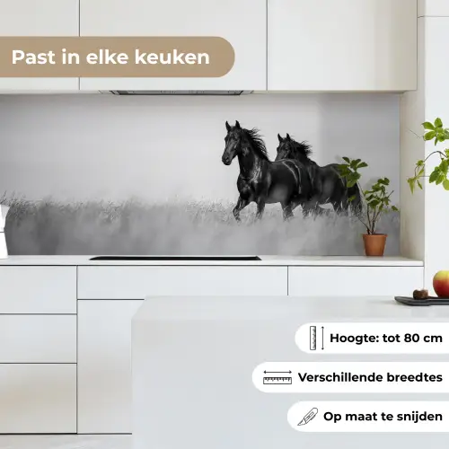 Paarden - Gras - Zwart - Wit keuken achterwand 2 middel -sfeer4_NL