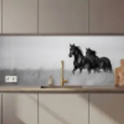Paarden - Gras - Zwart - Wit keuken achterwand 2 middel zz_3dshopping