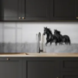 Paarden - Gras - Zwart - Wit keuken achterwand 2 middel -sfeer1