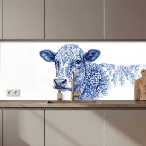 Illustratie - Koe - Blauw keuken achterwand 2 middel zz_3dshopping