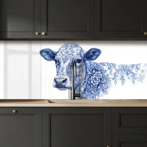 Illustratie - Koe - Blauw keuken achterwand 2 middel -sfeer1