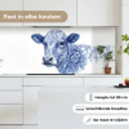 Illustratie - Koe - Blauw keuken achterwand 2 middel -sfeer4_NL