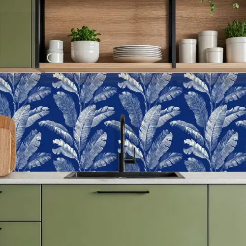 Blad - Palm - Blauw keuken achterwand 2 middel 871 -sfeer3