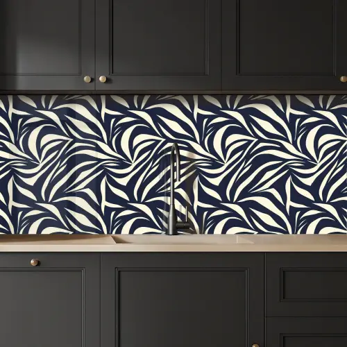 Bladvormen - Blauw - Patroon - Wit keuken achterwand 2 middel 871 -sfeer1