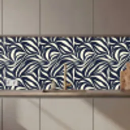 Bladvormen - Blauw - Patroon - Wit keuken achterwand 2 middel 871 zz_3dshopping