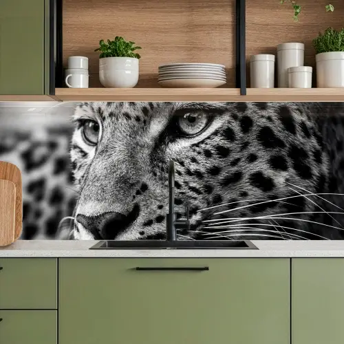 Luipaard - Zwart - Wit - Oog keuken achterwand 2 middel -sfeer3