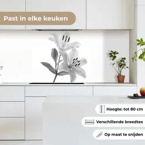 Lelies - Elegant - Zwart - Wit keuken achterwand 2 middel -sfeer4_NL
