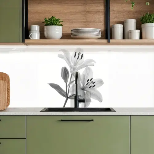 Lelies - Elegant - Zwart - Wit keuken achterwand 2 middel -sfeer3
