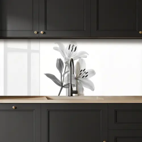 Lelies - Elegant - Zwart - Wit keuken achterwand 2 middel -sfeer1