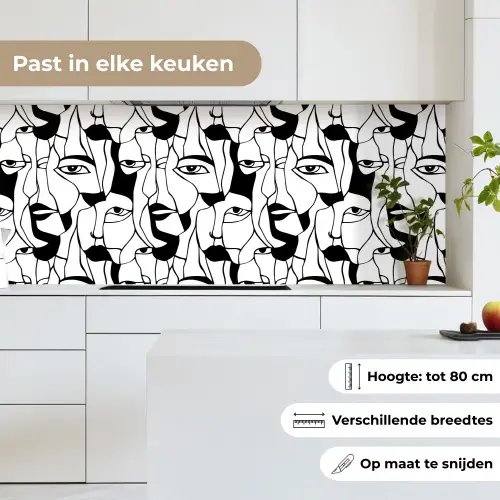 Lijnen - Gezichten - Zwart - Wit keuken achterwand 2 middel 871 -sfeer4_NL