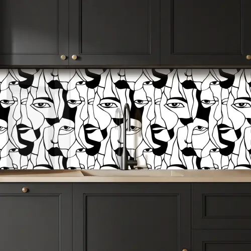 Lijnen - Gezichten - Zwart - Wit keuken achterwand 2 middel 871 -sfeer1