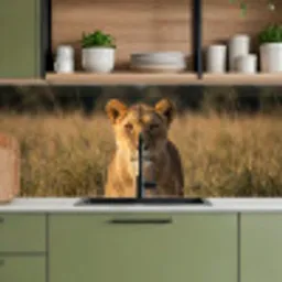Leeuwin - Gras - Geel keuken achterwand 2 middel -sfeer3