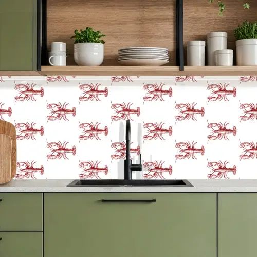 Kreeften - Donkerrood - Patroon keuken achterwand 2 middel -sfeer3