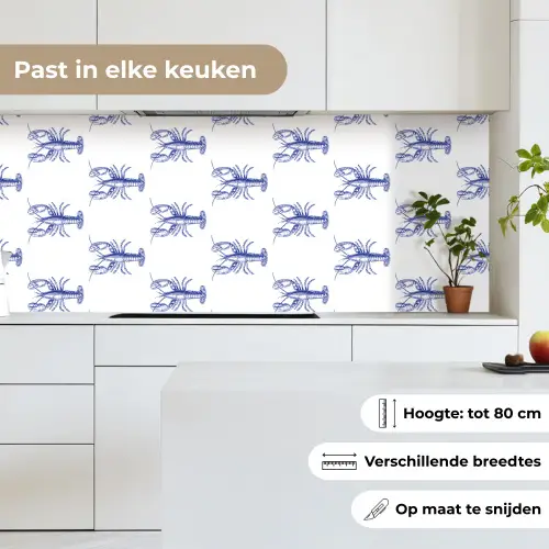 Kreeften - Patroon - Blauw - Wit keuken achterwand 2 middel -sfeer4_NL