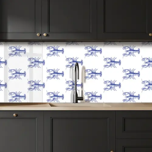 Kreeften - Patroon - Blauw - Wit keuken achterwand 2 middel -sfeer1