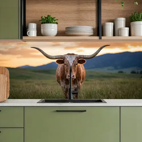 Longhorn - Landschap - Zonsondergang keuken achterwand 2 middel -sfeer3