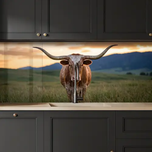 Longhorn - Landschap - Zonsondergang keuken achterwand 2 middel -sfeer1