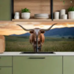 Longhorn - Landschap - Zonsondergang keuken achterwand 2 middel -sfeer3