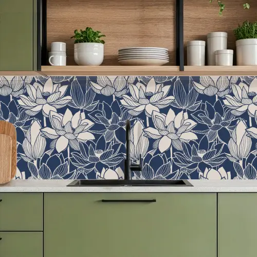 Lotus - Blauw - Patronen keuken achterwand 2 middel 871 -sfeer3